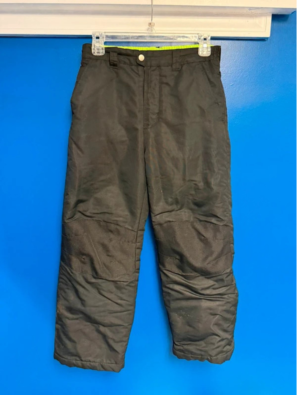 Faded Glory Boys Large 10 12 Black Insulated Ski Snow Pants Neon Lime Accent